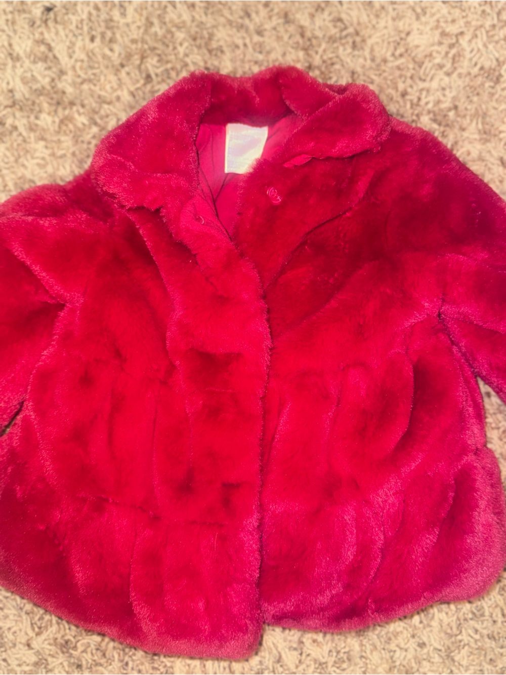 Kids Plush Faux Fur Jacket - Vibrant Red